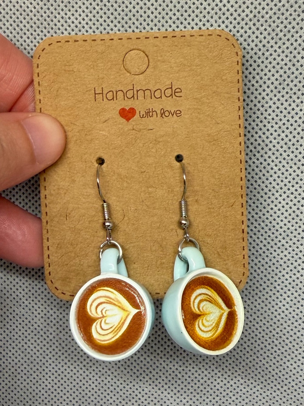 Handmade Light Blue Coffee Cup Earrings
